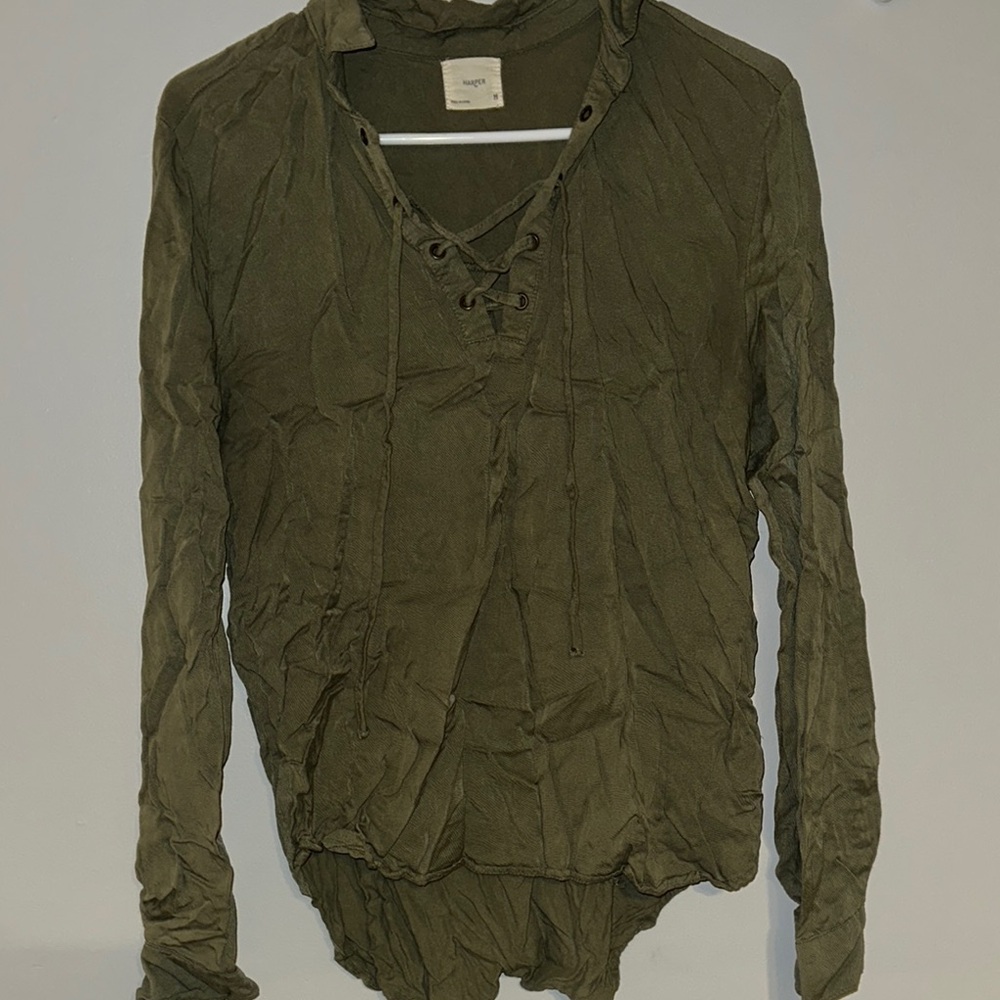 Harper Olive Lace-Up Top